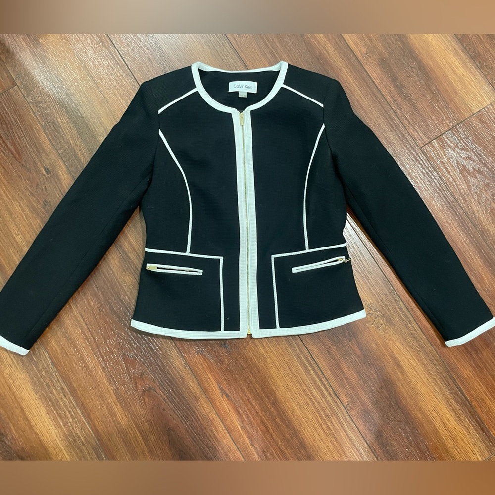 Calvin Klein Women's Piped-Trim Jacket Black Old Money Aesthetic Women’s Sz 8